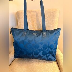 Coach Navy Blue Nylon Monogram Signature Tote